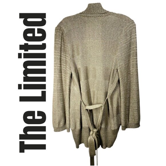 THE LIMITED VINTAGE Y2K SHAWL COLLAR BELTED CARDIGAN METALLIC GOLD BROWN, SIZE M - Picture 10 of 12